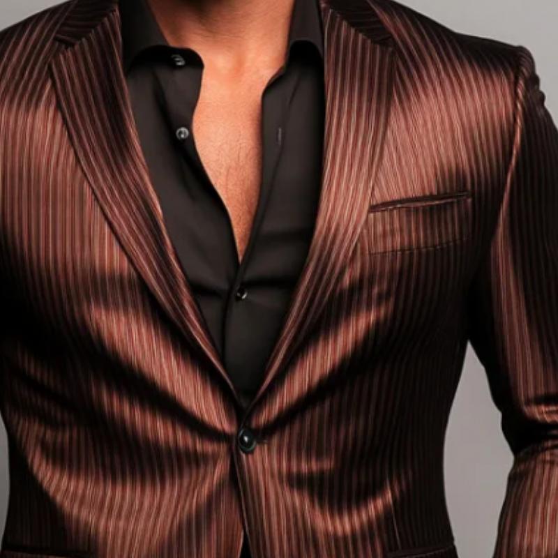 Men's Stylish Striped Satin Single Button Blazer 9885321789624