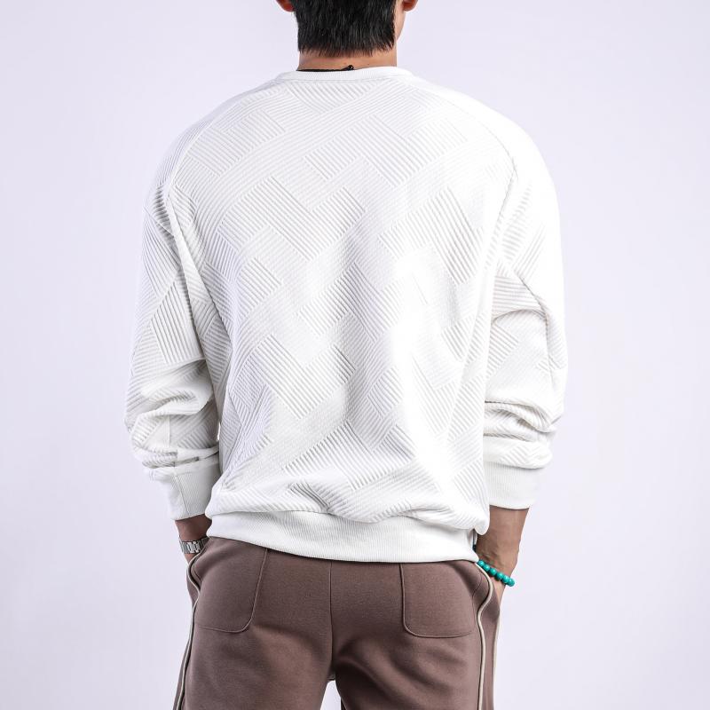 Men's Solid Color Textured Round Neck Long Sleeve T-shirt 9261143228600