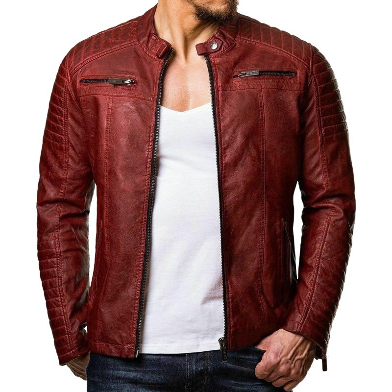 Men's PU Leather Windproof Biker Leather Jacket 9261095157944
