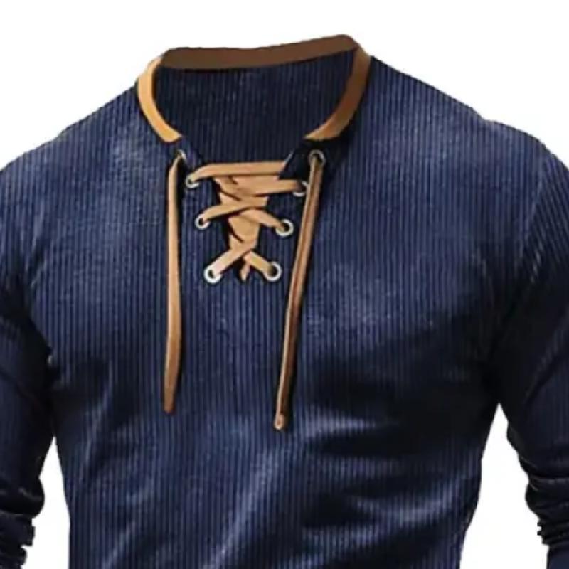 Men's Vintage Corduroy Colorblock Collar Tie Slim Fit Long Sleeve T-Shirt 9882785972408