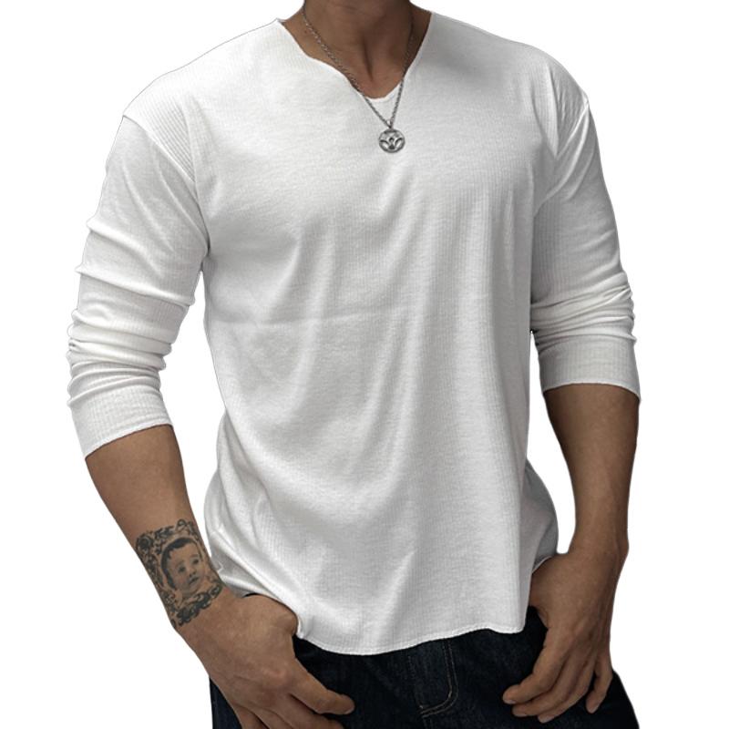 Men's Retro Casual Striped V-Neck Long Sleeve T-Shirt 9261134282936