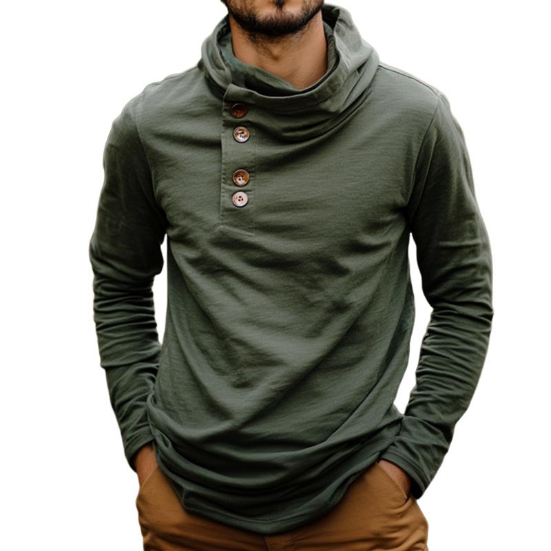 Men's Retro Casual Button Hooded Long Sleeve T-Shirt 9886819647672