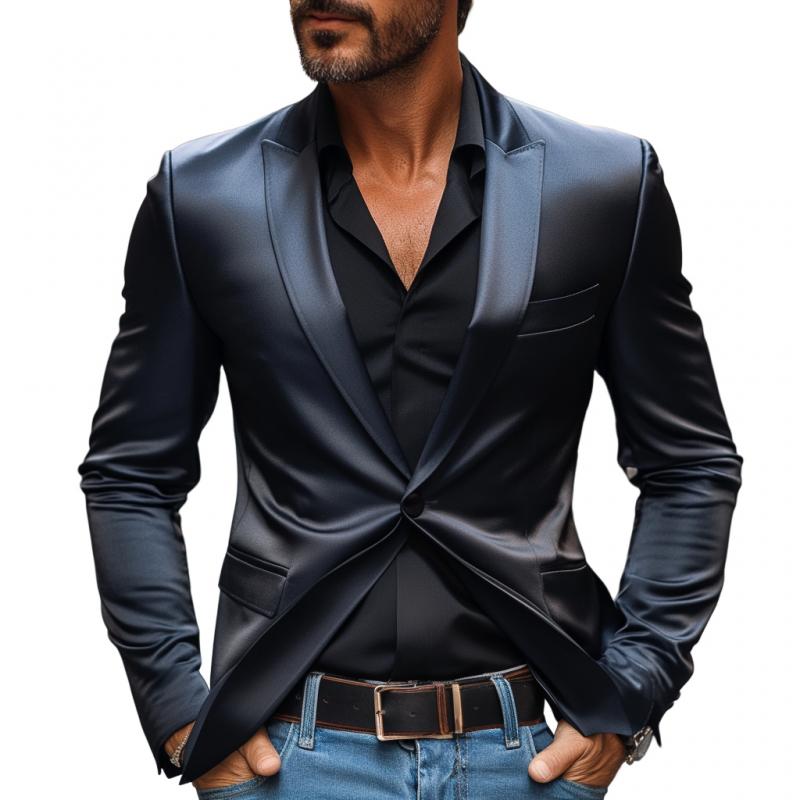 Men's Retro Elegant Satin Peak Lapel Single Breasted Slim Fit Blazer 9873518821560
