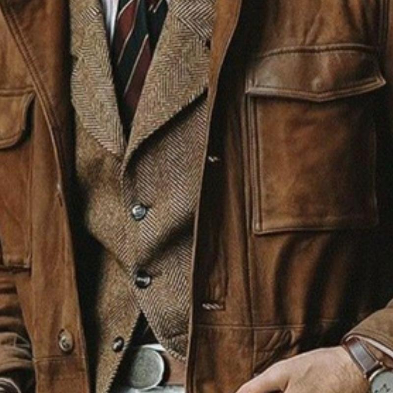 Men's Vintage Suede Lapel Multi-Pocket Slim Fit Safari Jacket 9880239702200