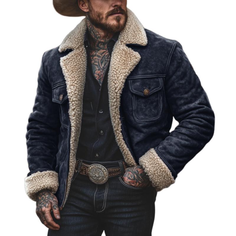 Men's Vintage Suede Lambswool Lining Warm Jacket 9261084836024