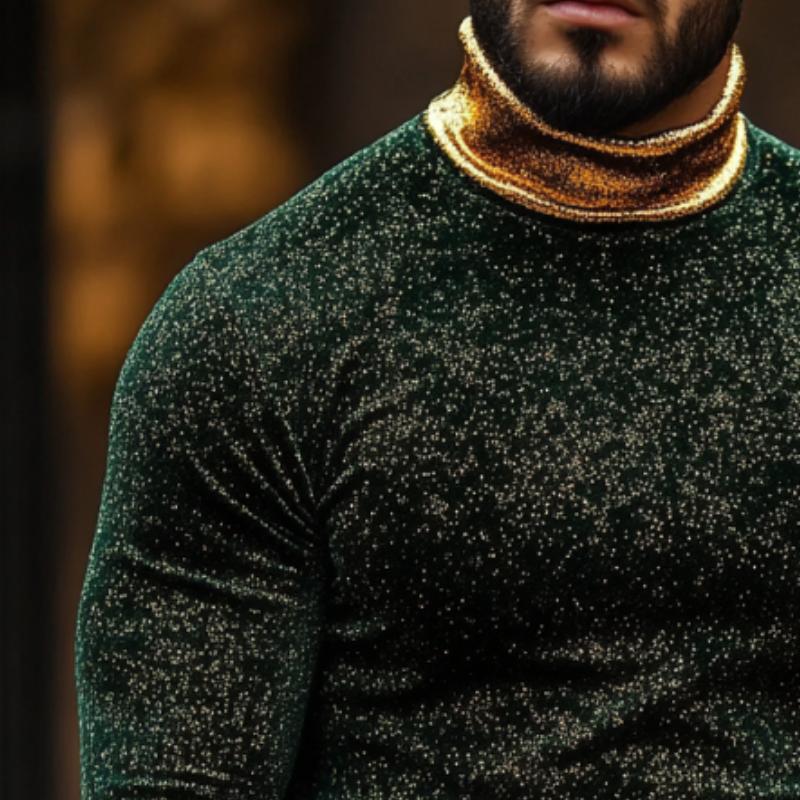 Men's Retro Casual Colorblock Dance Party High Neck Long Sleeve T-Shirt 9886820106424