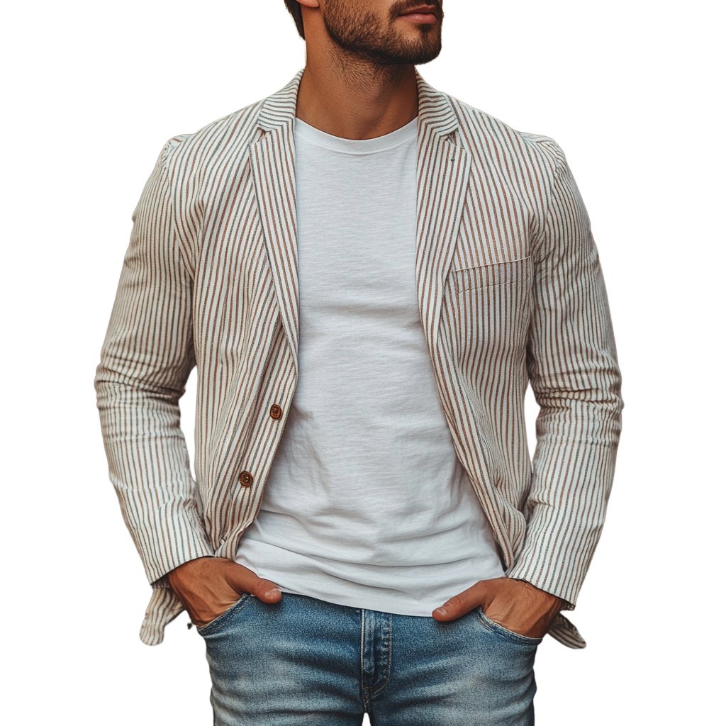 Men's Casual Striped Notch Lapel Single-breasted Loose Blazer 9273156862136