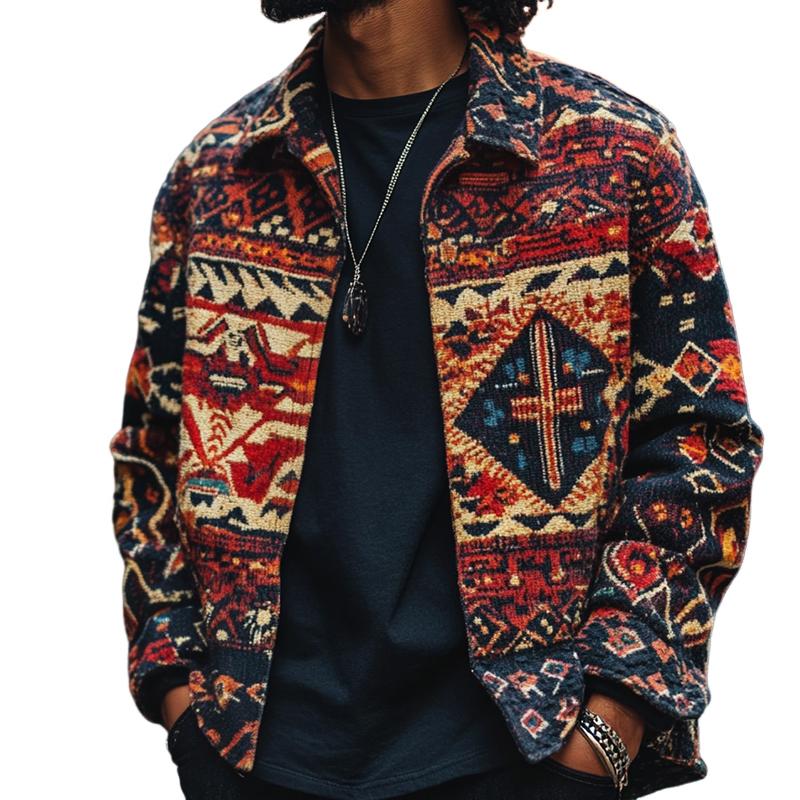 Men's Retro Casual Ethnic Style Lapel Printed Jacket 9880235475128