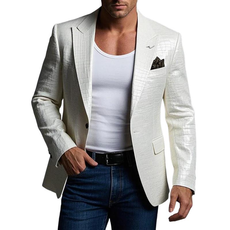Men's Fashion Stone Pattern Single Breasted Leather Blazer 9886817124536