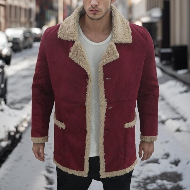 Men's Solid Color Shearling Coat 9261104136376