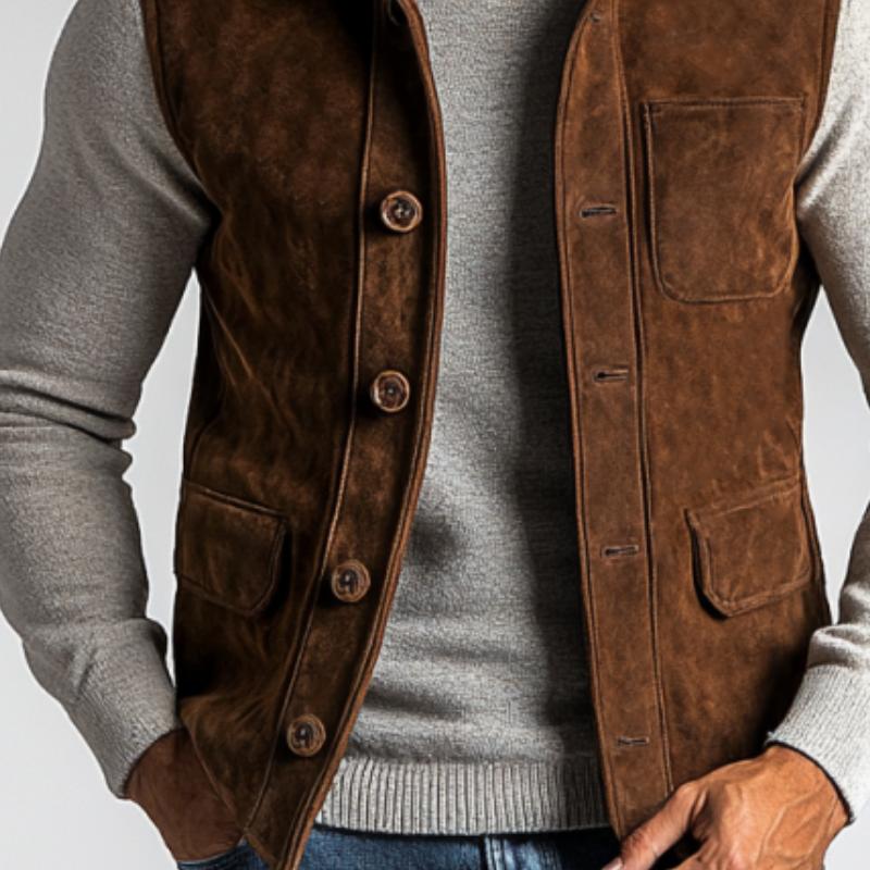 Men's Vintage Suede Multi-Pocket Single Breasted Vest 9877642870968