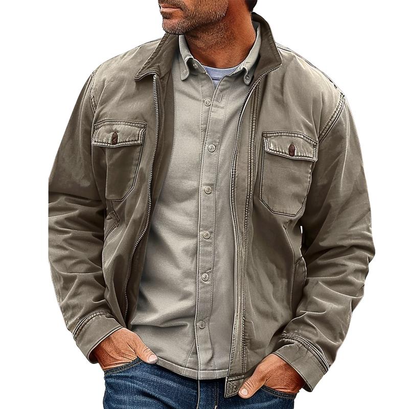 Men's Vintage Distressed Canvas Zip Jacket 9261077889208