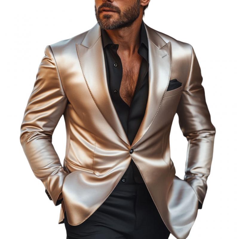 Men's Retro Elegant Satin Peak Lapel Single Breasted Slim Fit Blazer 9873518756024