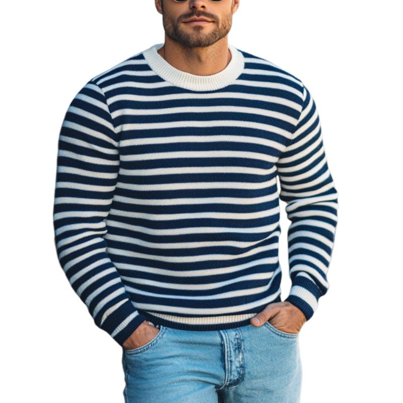 Men's Striped Knit Crew Neck Slim Fit Sweater 9262183252152