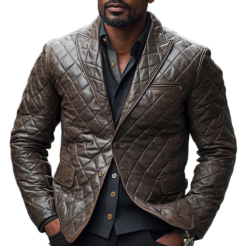 Men's Classic Vintage Peaked Lapel Three-dimensional Quilted Blazer 9873516396728