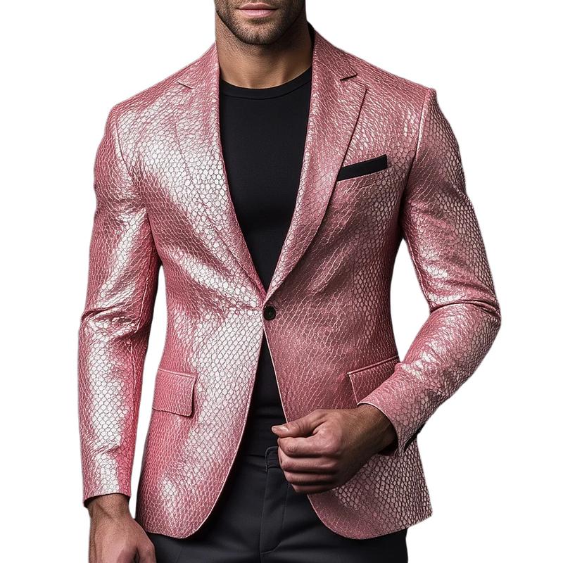 Men's Lapel-collar Single-button Fish-scale Leather Blazer 9887361171640