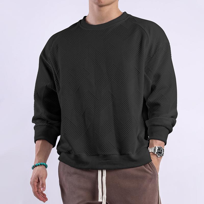 Men's Solid Color Textured Round Neck Long Sleeve T-shirt 9261143228600