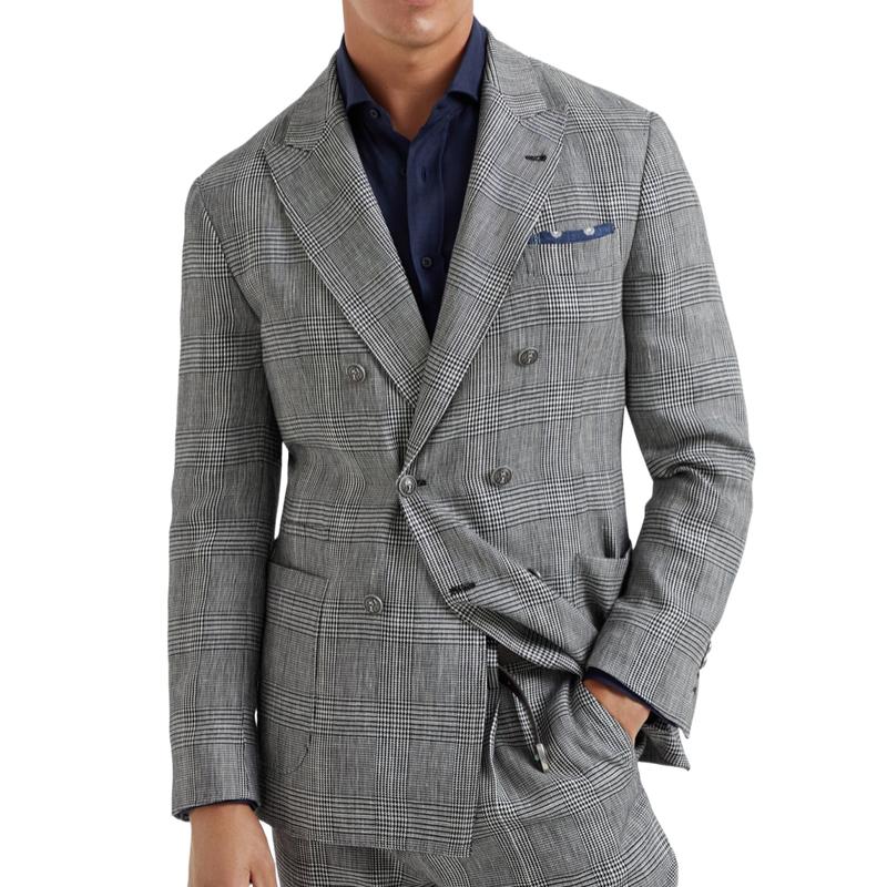 Men's Classic Lapel Double Breasted Slim Fit Check Blazer 9890062074040