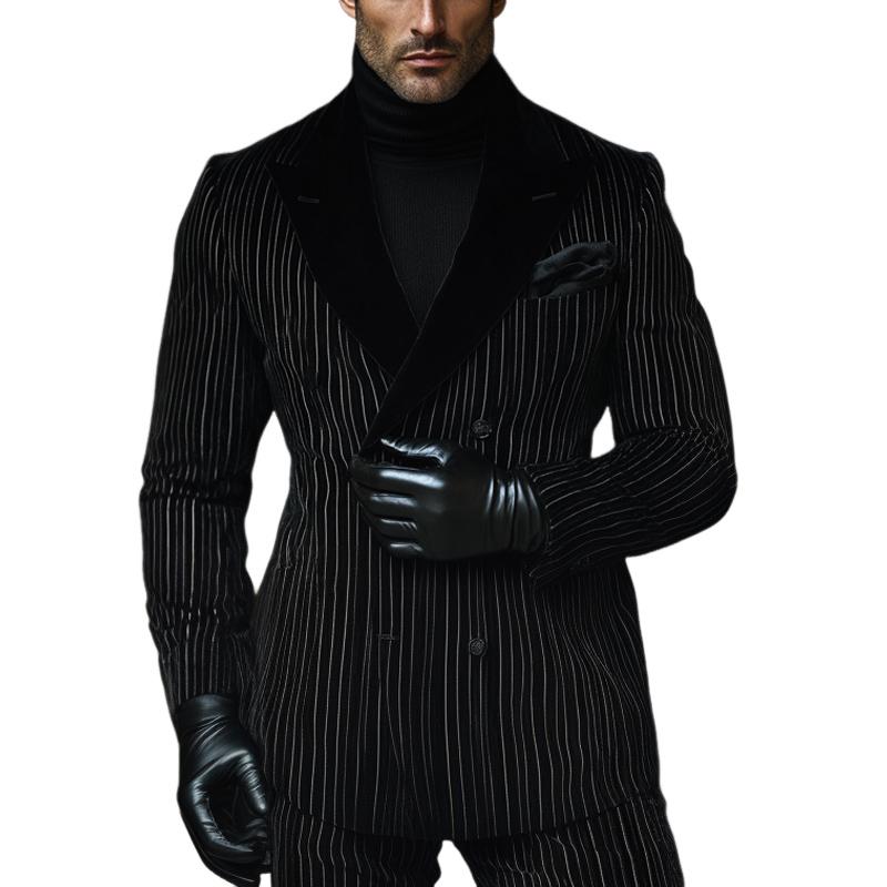 Men's Vintage Vertical Striped Velvet Blazer 9886817976504