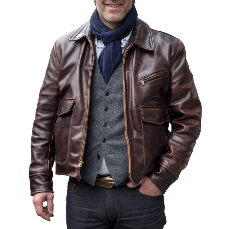 Men's Vintage Multi Pocket Zipper Lapel Leather Jacket 9261097484472