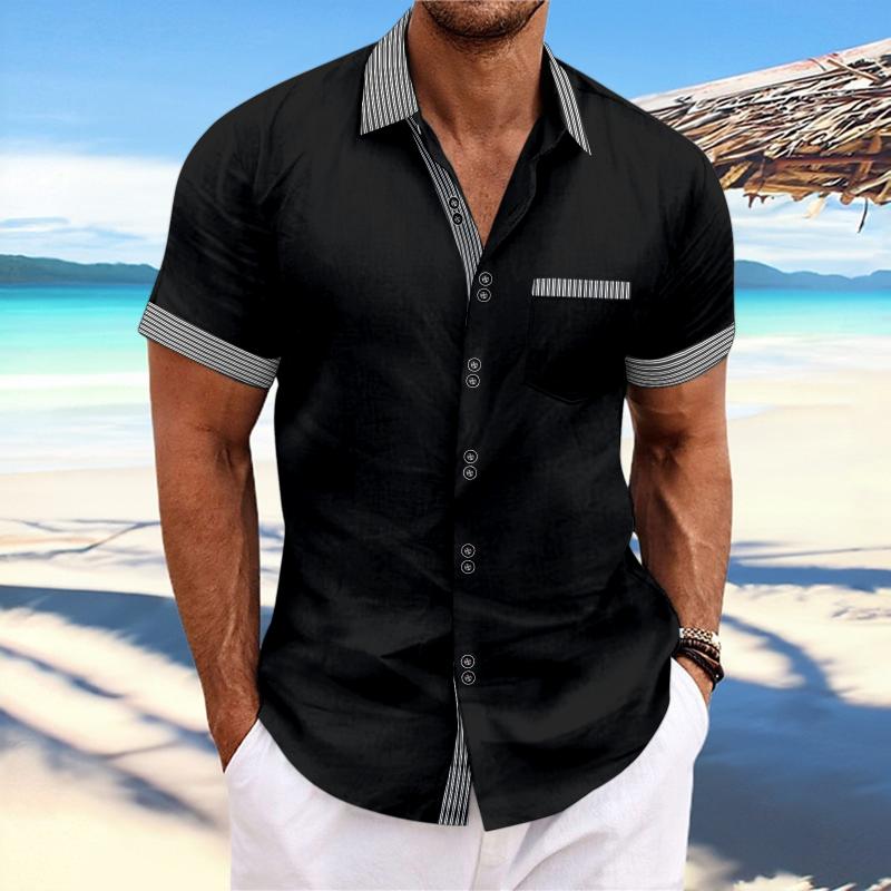 Men's Striped Colorblock Multi-Button Short Sleeve Shirt 9261820772536