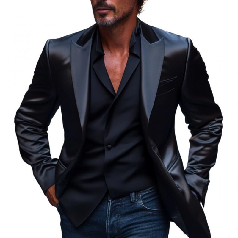 Men's Elegant Satin Peak Lapel Single-breasted Slim-fit Blazer 9877214625976