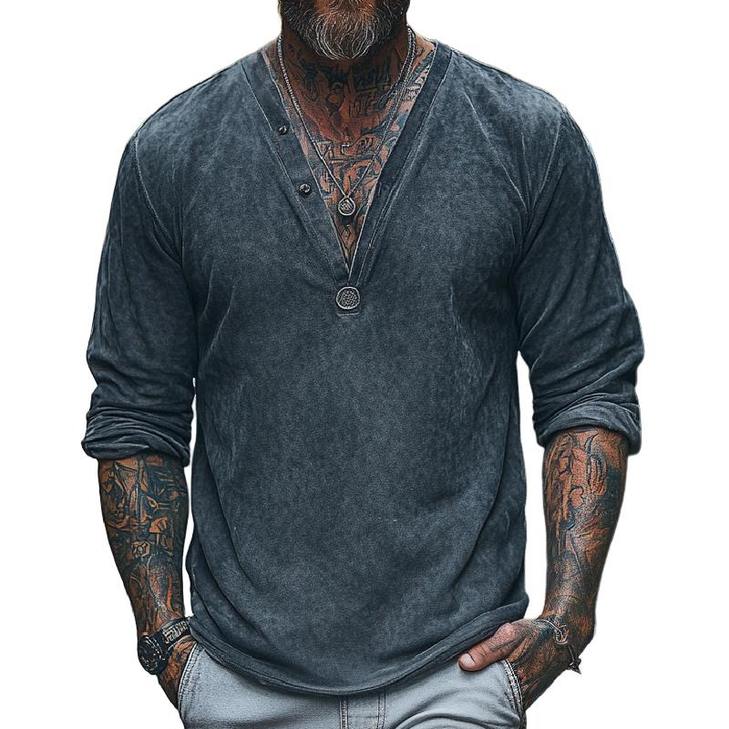 Men's Casual V-neck Air Layer Suede Long Sleeve T-shirt 9272244437176