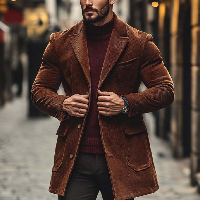 Men's Classic Casual Thigh-Length Corduroy Coat 9268189888696