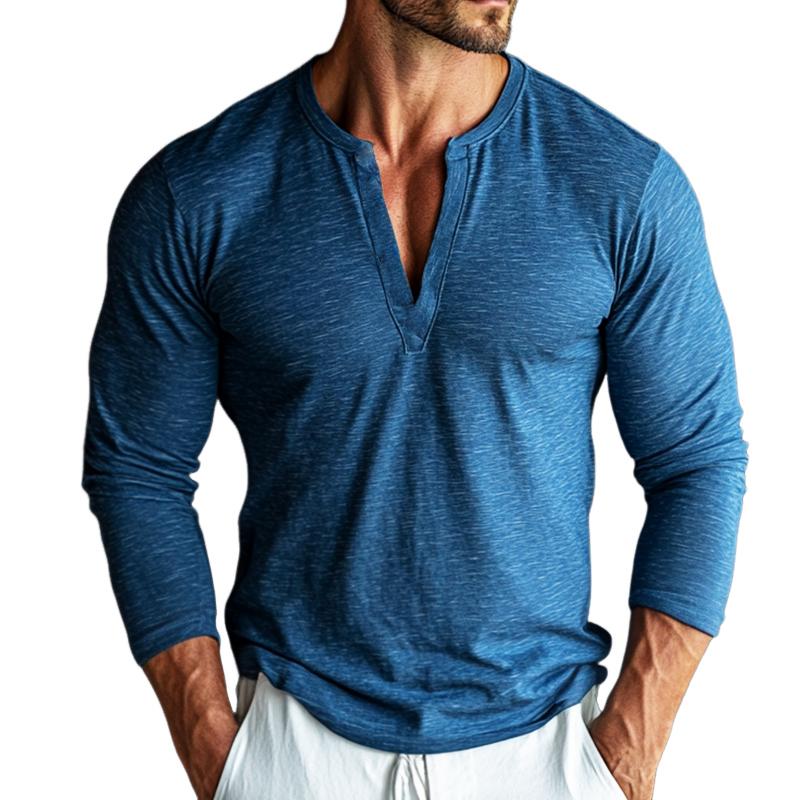 Men's Retro Casual V-Neck Long Sleeve T-Shirt 9884642508984