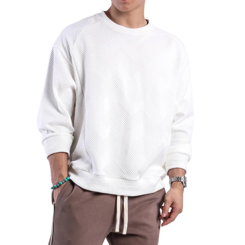 Men's Solid Color Textured Round Neck Long Sleeve T-shirt 9261143228600