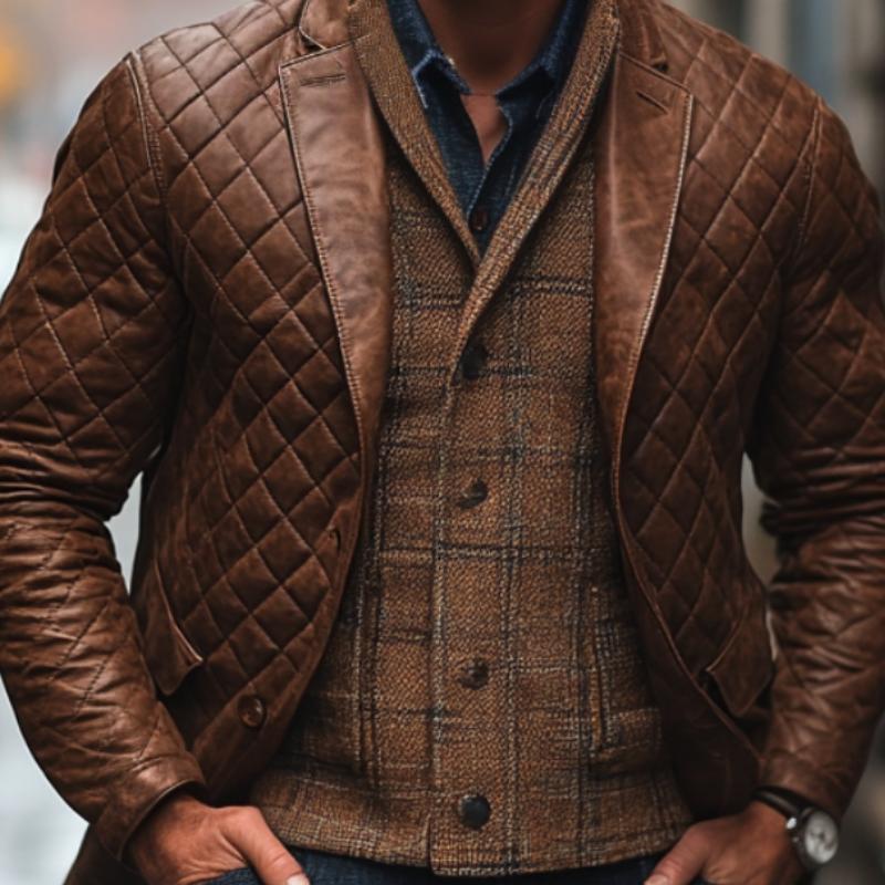 Men's Vintage Lapel Quilted Blazer 9873516495032