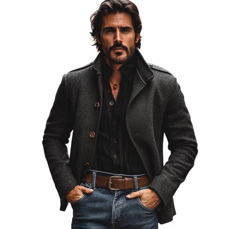 Men's Vintage Wool Blended Stand Collar Single Breasted Loose Blazer 9873134616760