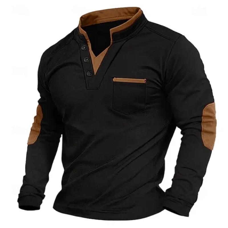 Men's Casual Colorblock Stand Collar Slim Fit Long Sleeve T-Shirt 9882785874104