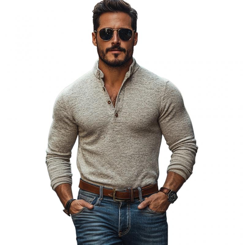 Men's Casual Cotton Blend Henley Collar Slim Fit Long Sleeve T-Shirt 9272244371640