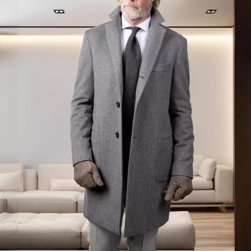 Men's Casual Mid-Length Woolen Single-Breasted Coat 9261112197304