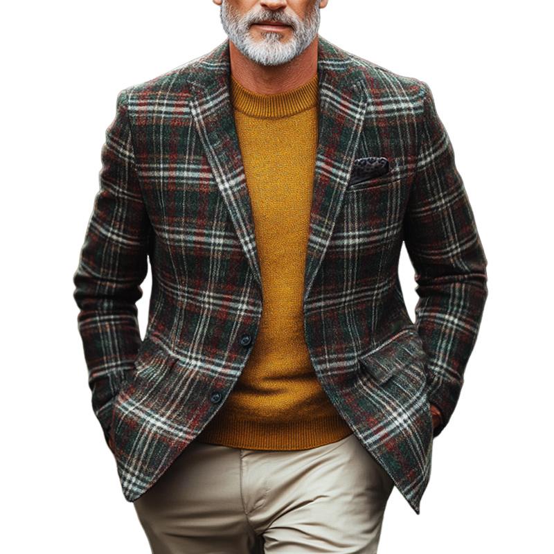 Men's Vintage Plaid Two-button Blazer 9877215838392