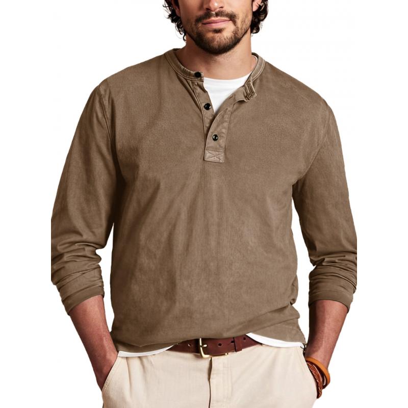 Men's Casual Solid Color Henley Collar Slim Fit Long Sleeve T-Shirt 9261142671544