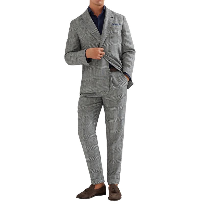 Men's Classic Lapel Double Breasted Slim Fit Check Blazer 9890062074040