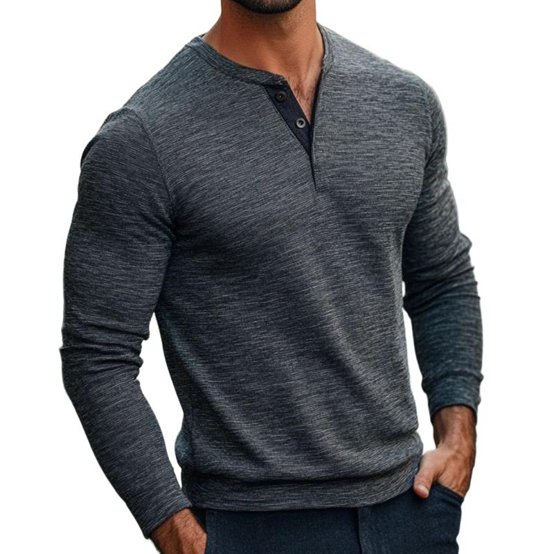 Men's Vintage Casual Henley Collar Striped Long Sleeve T-Shirt 9261140705464