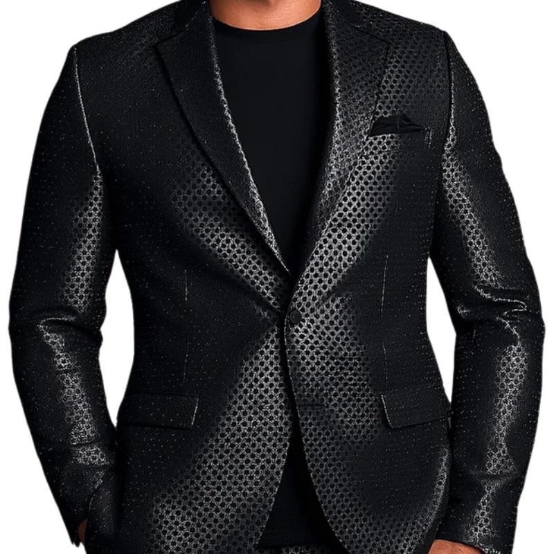 Men's Solid Lapel Single Button Polka Dot Debossed Leather Blazer 9887361237176