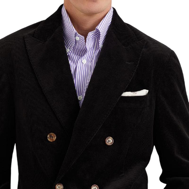 Men's Fitted Classic Corduroy Double-breasted Blazer 9882785022136