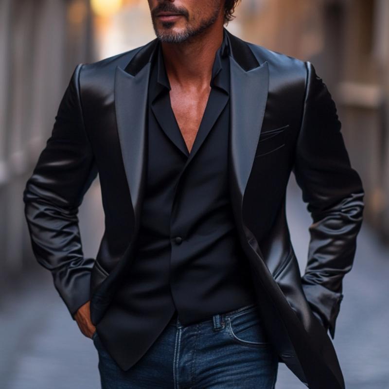 Men's Elegant Satin Peak Lapel Single-breasted Slim-fit Blazer 9877214625976