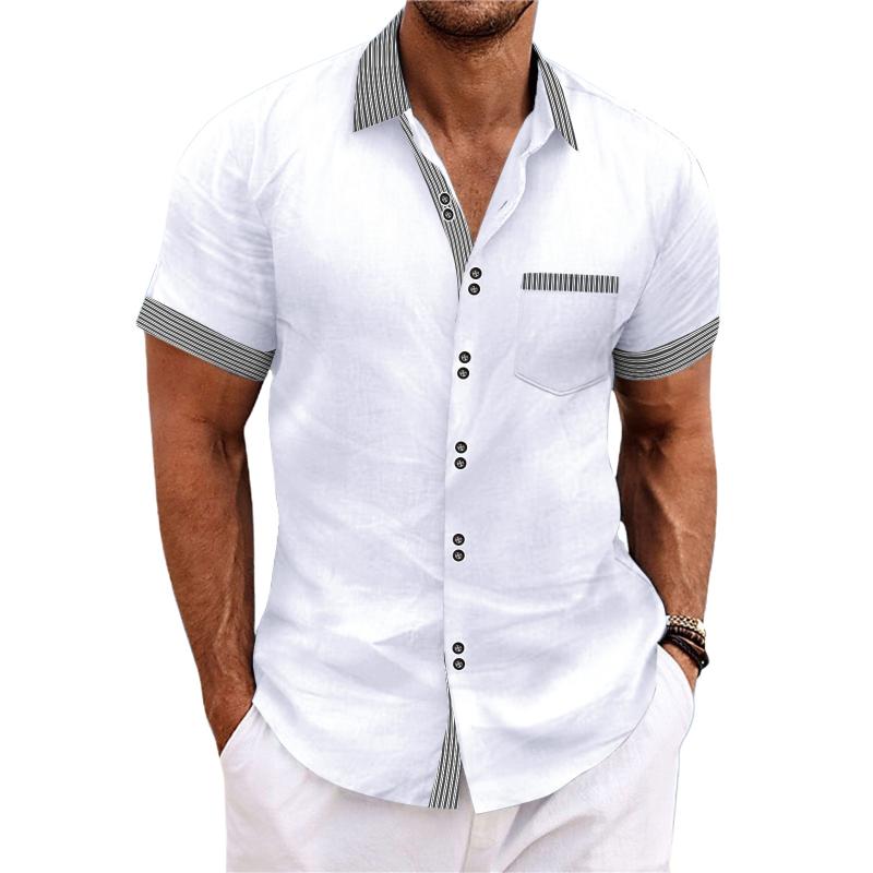 Men's Striped Colorblock Multi-Button Short Sleeve Shirt 9261820772536