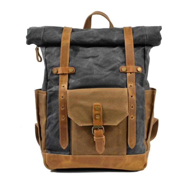 Herren-Rucksack aus wasserdichtem Canvas mit mehreren Taschen im Vintage-Stil, Kontrastfarbe 05291124Y