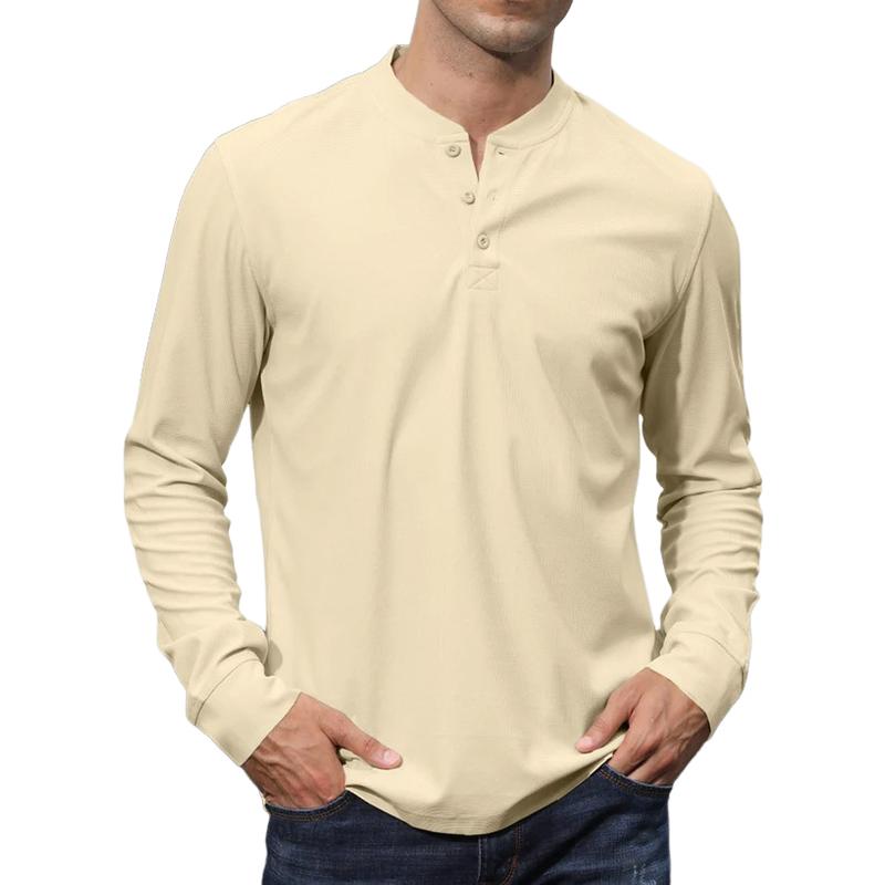 Men's Casual Henley Collar Loose Long Sleeve T-Shirt 9261139624120