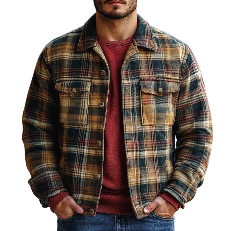 Men's Vintage Checked Lapel Chest Pocket Single Breasted Jacket 9884641001656