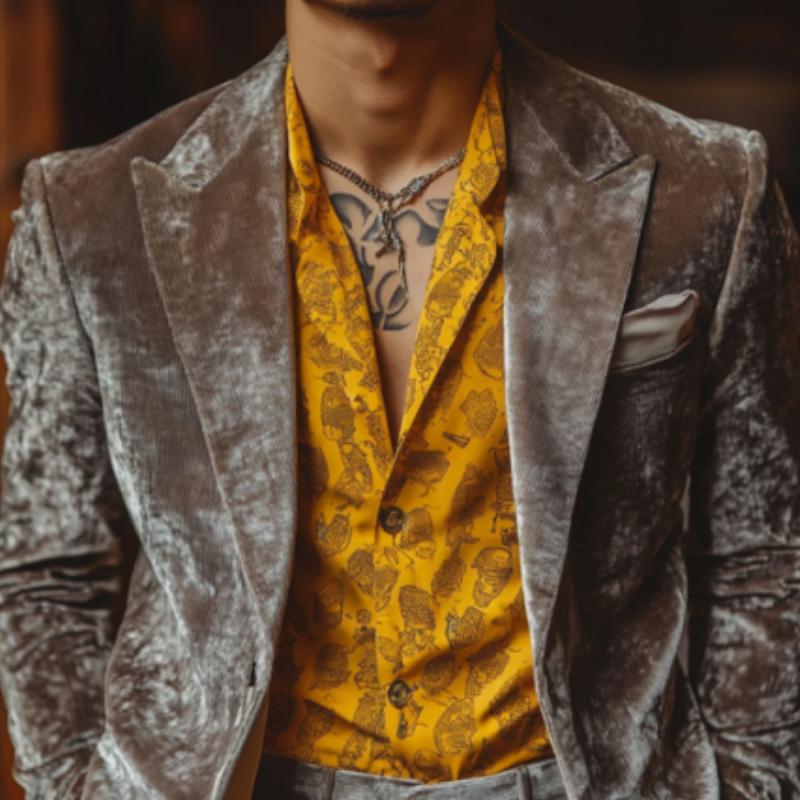 Men's Stylish Casual Single-breasted Velvet Blazer 9877925691576