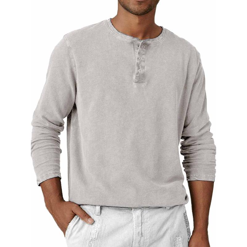 Men's Solid Color Henley Collar Long Sleeve T-shirt 9261142704312