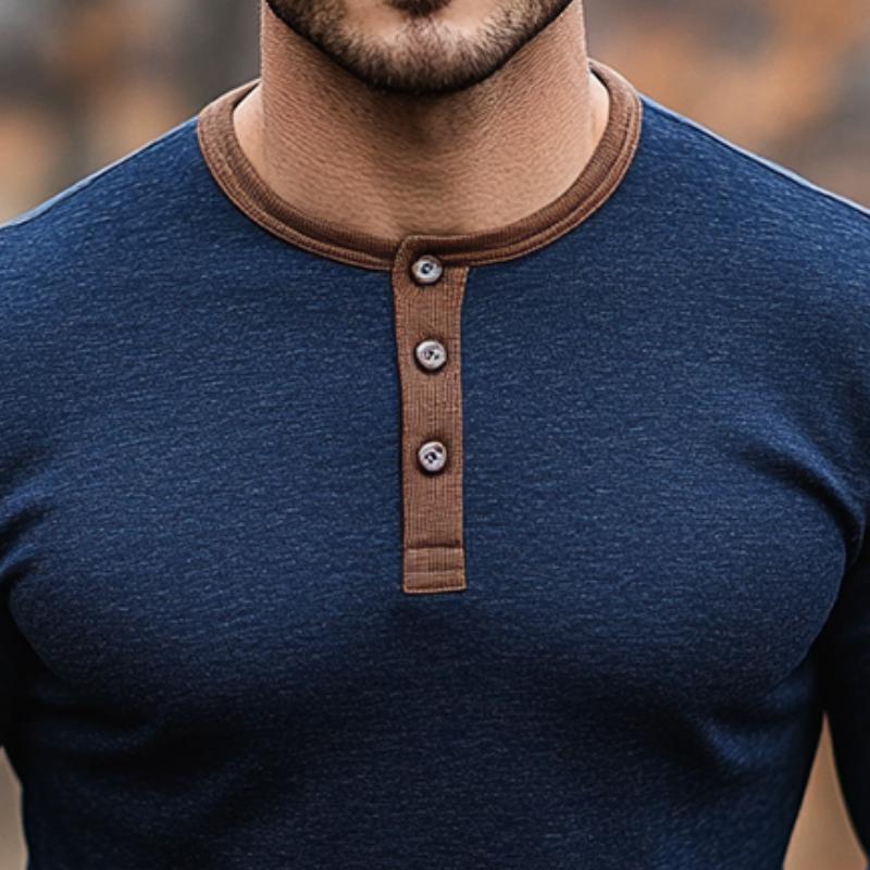 Men's Retro Casual Colorblock Henley Collar Long Sleeve T-Shirt 9873517609144