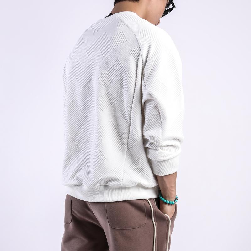 Men's Solid Color Textured Round Neck Long Sleeve T-shirt 9261143228600